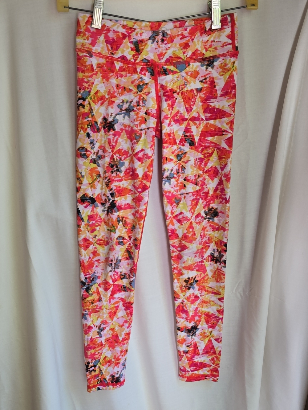 90 Degree By Reflex Pink & Yellow Geometric Print Leggings